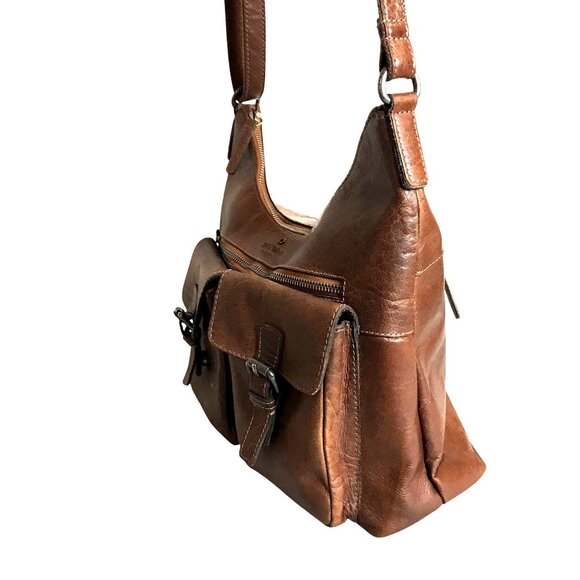 Wild West Los Angeles Brown Leather Crossbody or Shoulder Saddle Bag Pockets - Picture 11 of 12